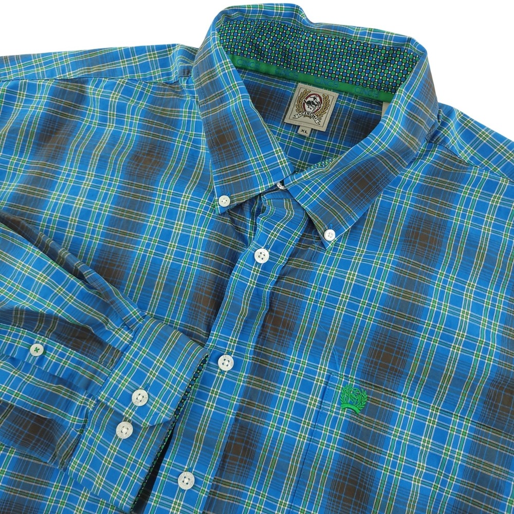 Cinch Shirt Mens XL Blue Plaid Long Sleeve Button Down Western Cotton Casual